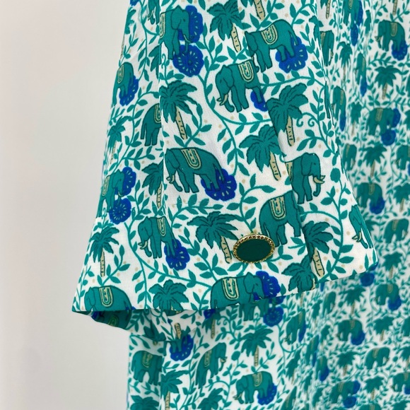 Vintage Schrader Elephant Palm Tree Button Front Short Sleeve Dress Sz 10 - Picture 5 of 8